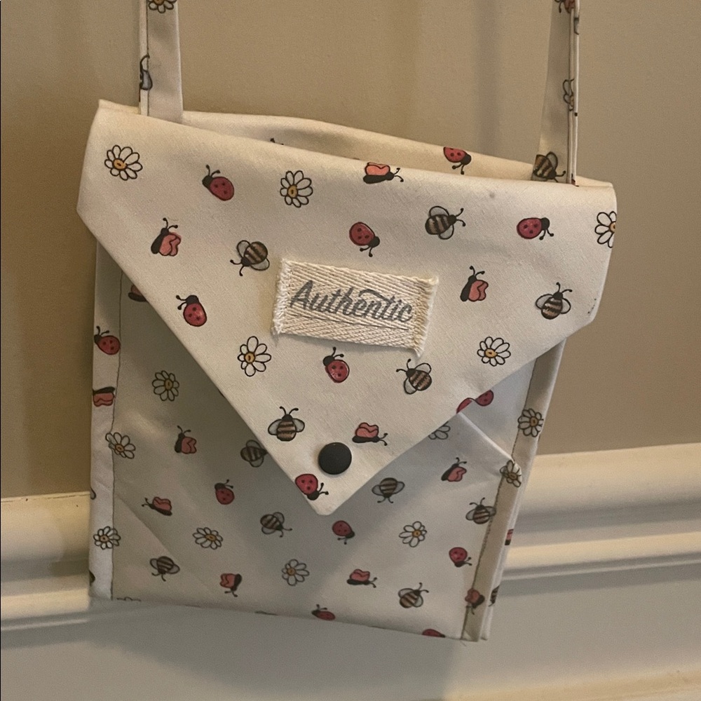 Adorable Handmade Ladybug, Butterfly and Daisy Print 3 compartment Crossbody Bag